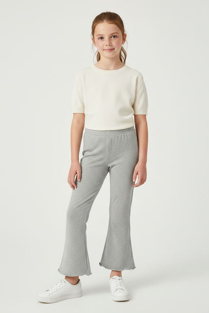 Pantalon Patte D'Éléphant Gris Chiné Confortable Décontracté Fille - Molleton
