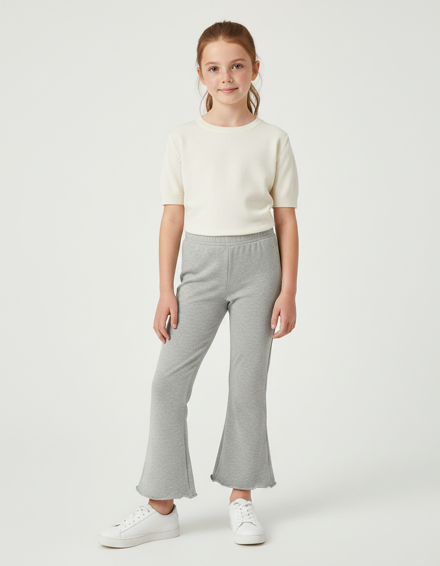 Pantalon Patte D'Éléphant Gris Chiné Confortable Décontracté Fille - Molleton