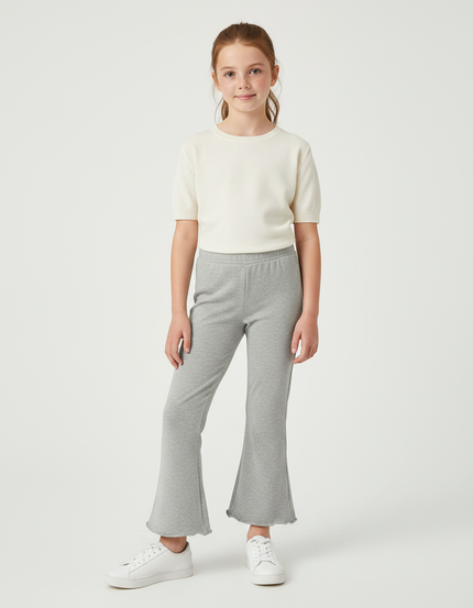Pantalon Patte D'Éléphant Gris Chiné Confortable Décontracté Fille - Molleton