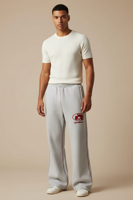 Pantalon Patte D'Éléphant Gris Sportif Évasé Homme - Molleton