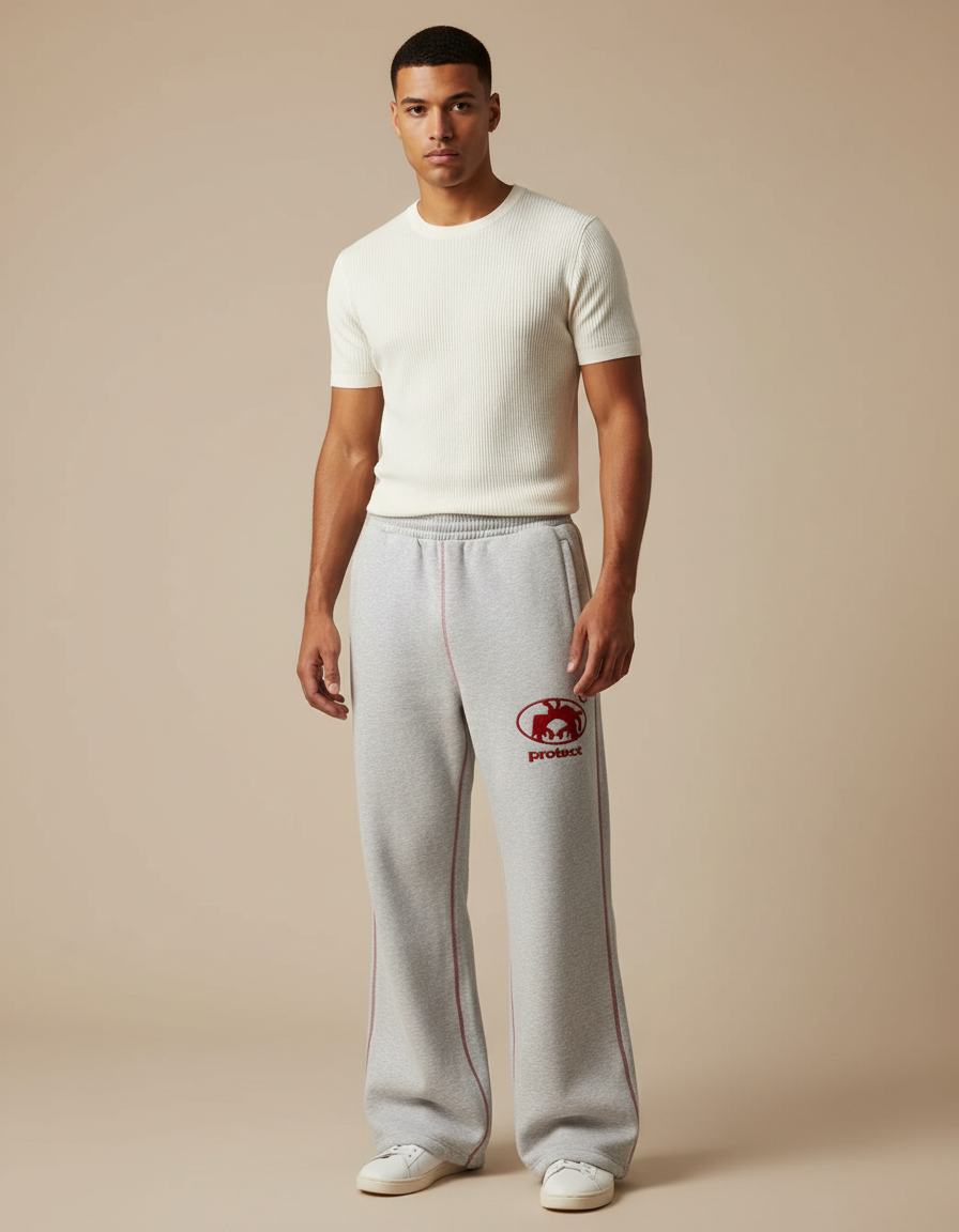 Pantalon Patte D'Éléphant Gris Sportif Évasé Homme - Molleton