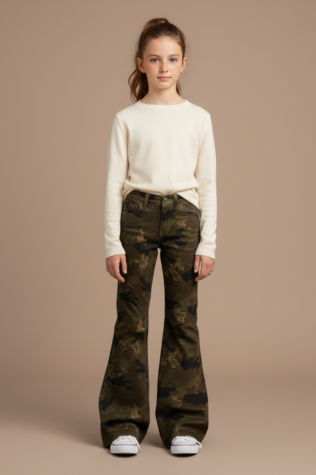 Pantalon Patte D'Éléphant Camouflage Militaire Évasé Enfant - Imprimé Jean