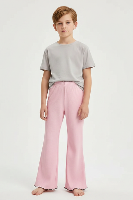 Pantalon Patte D'Éléphant Rose Côtelé Ondulé Confortable Enfant - Maille