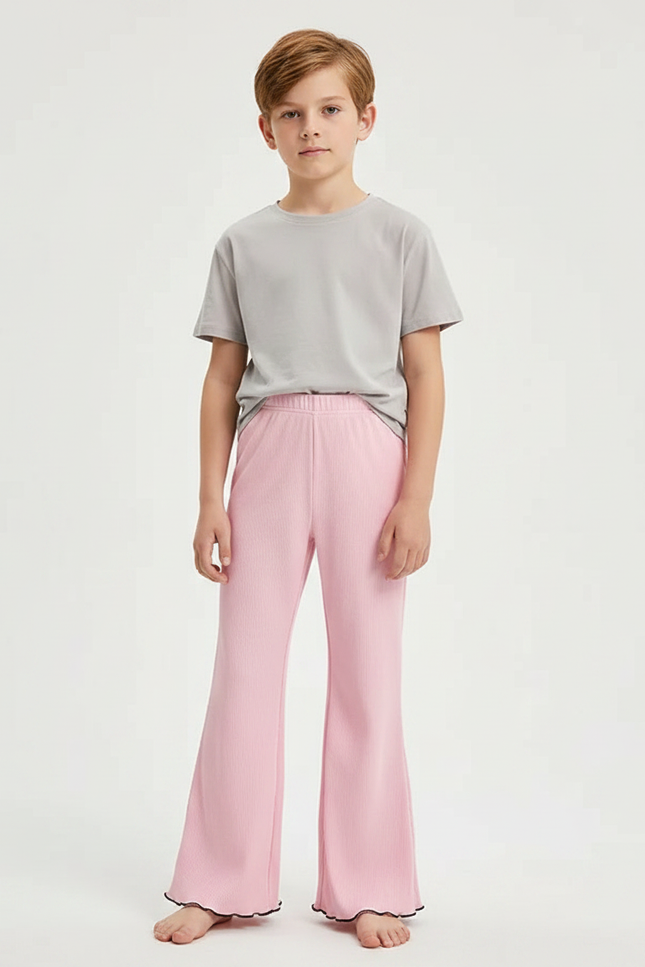 Pantalon Patte D'Éléphant Rose Côtelé Ondulé Confortable Enfant - Maille