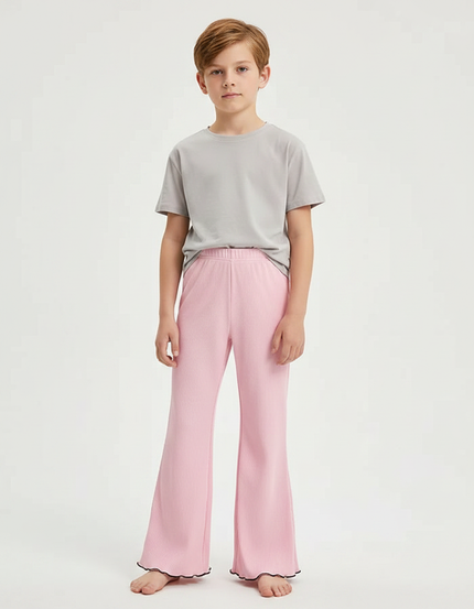 Pantalon Patte D'Éléphant Rose Côtelé Ondulé Confortable Enfant - Maille