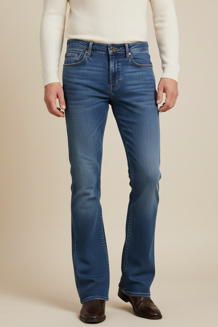 Pantalon Patte D'Éléphant Jean Bleu Évasé Confortable Homme