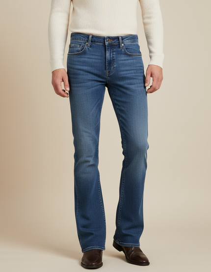 Pantalon Patte D'Éléphant Jean Bleu Évasé Confortable Homme