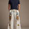 Pantalon Patte D'Éléphant Beige Lin Brodé Ethnique Ample Homme