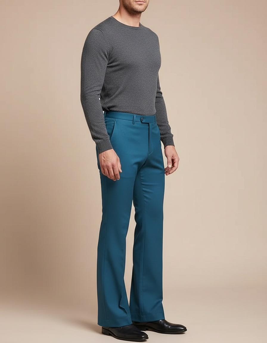Pantalon Patte D'Éléphant Homme Bleu Canard Formel Élégant - Gabardine