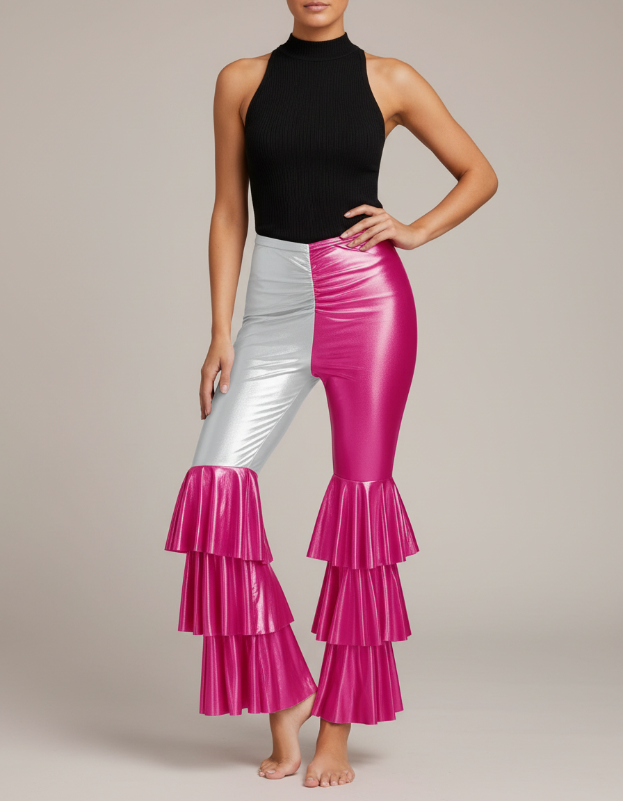 Pantalon Patte D'Éléphant Métallique Bicolore Volants Disco Femme - Multicolore Polyester