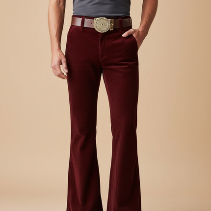 Pantalon Patte D'Éléphant Velours Côtelé Bordeaux Vintage Homme - Cordé