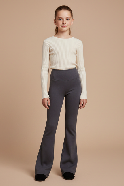 Pantalon Patte D'Éléphant Gris Évasé Confortable Enfant - Maille