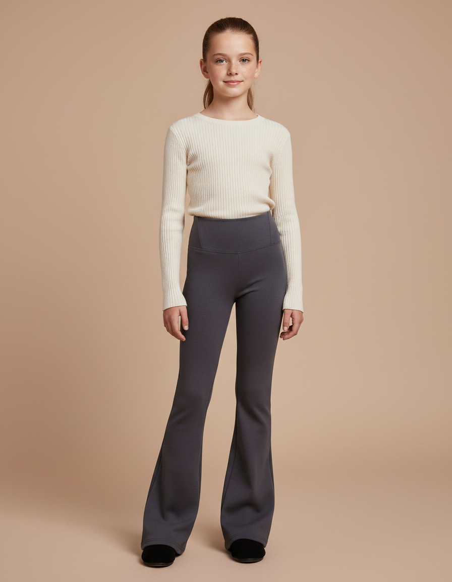 Pantalon Patte D'Éléphant Gris Évasé Confortable Enfant - Maille