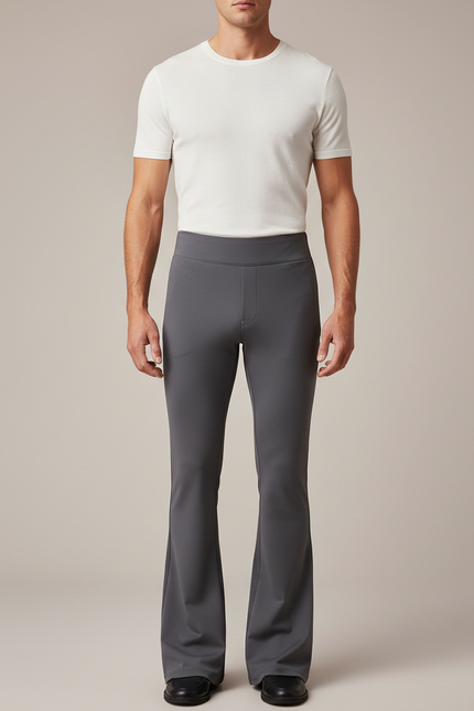 Pantalon Patte D'Éléphant Gris Homme Ajusté Confortable Évasé - Polyester
