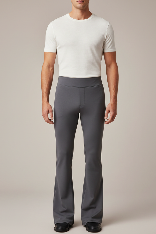 Pantalon Patte D'Éléphant Gris Homme Ajusté Confortable Évasé - Polyester