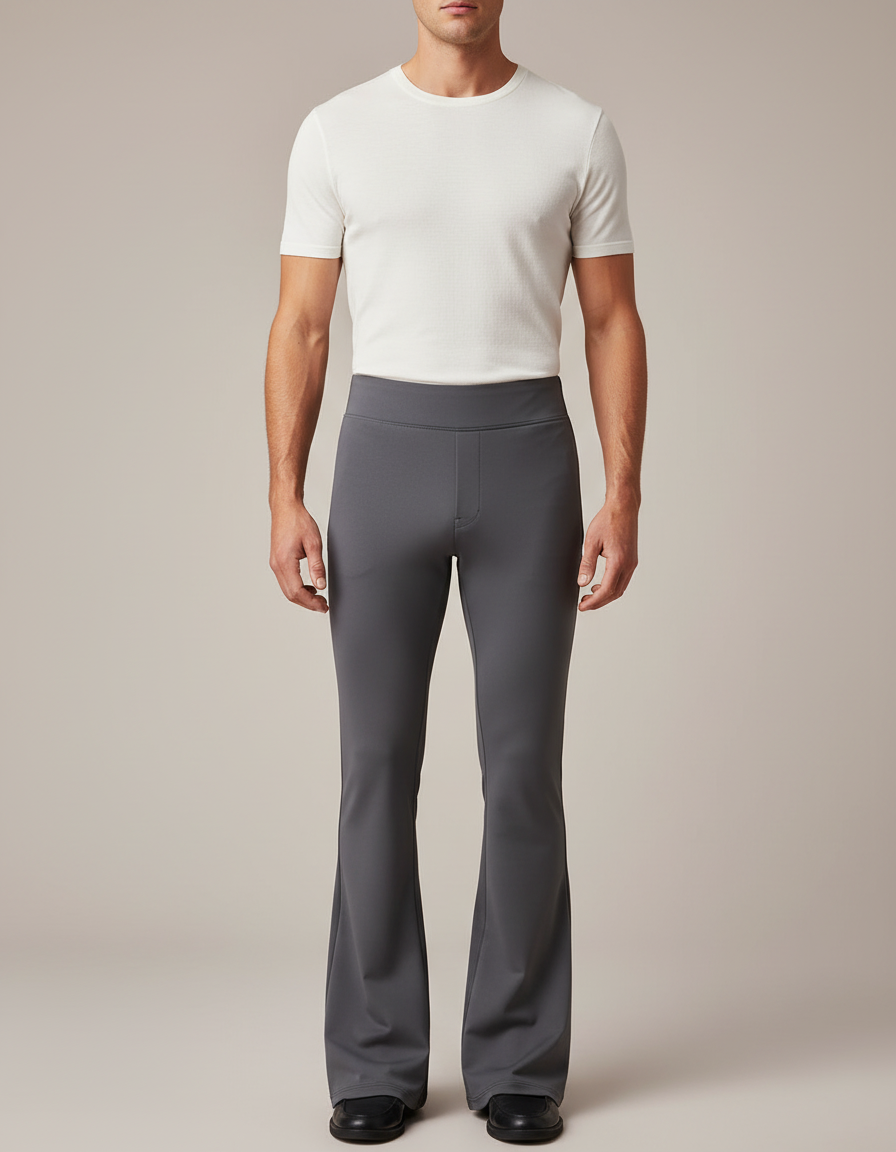 Pantalon Patte D'Éléphant Gris Homme Ajusté Confortable Évasé - Polyester