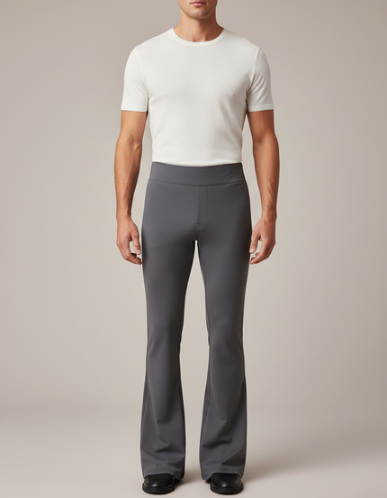 Pantalon Patte D'Éléphant Gris Homme Ajusté Confortable Évasé - Polyester
