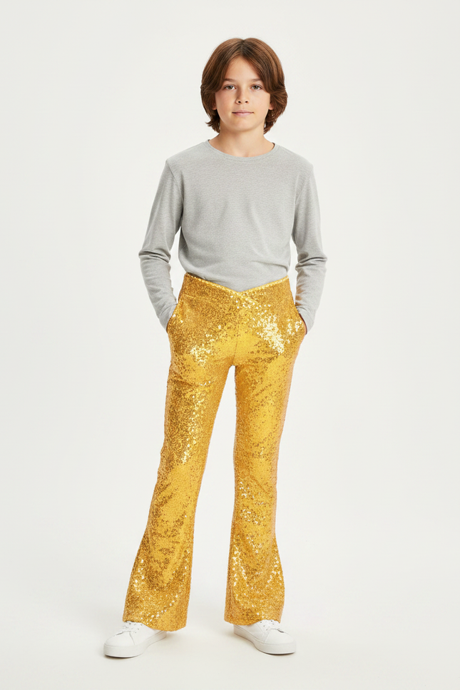 Pantalon Patte D'Éléphant Paillettes Dorées Évasé Scène Enfant - Polyester