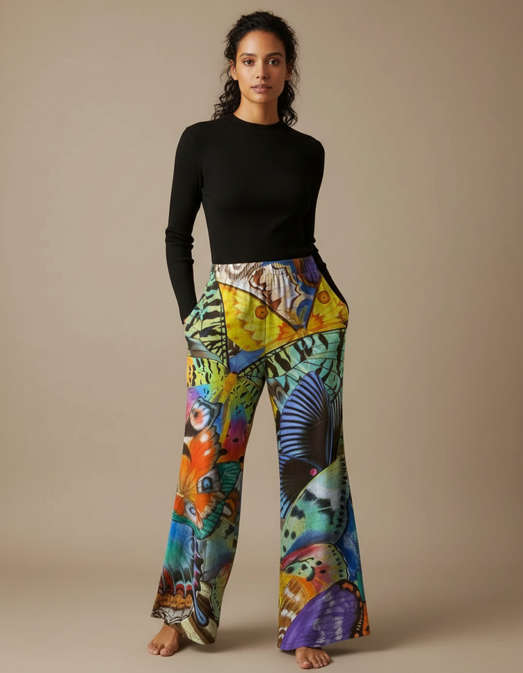 Pantalon Fluide Femme Patte D'éléphant - Multicolore Viscose