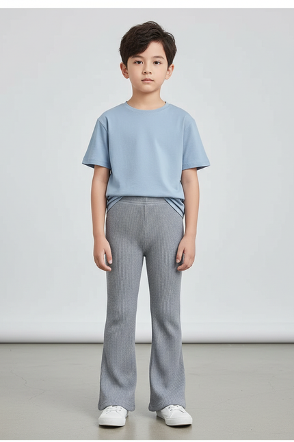 Pantalon Patte D'Éléphant Côtelé Gris Confortable Enfant - Maille