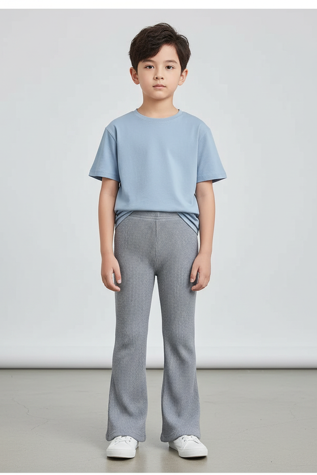 Pantalon Patte D'Éléphant Côtelé Gris Confortable Enfant - Maille