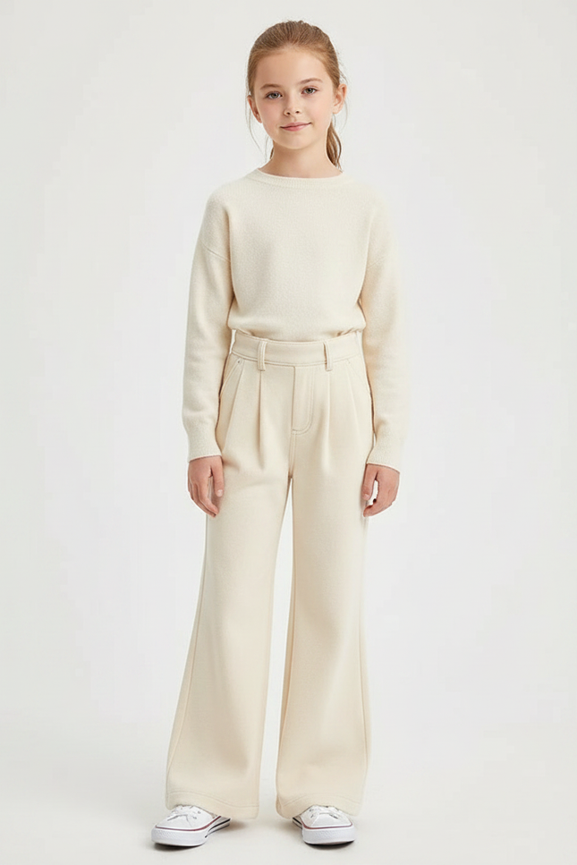 Pantalon Patte D'Éléphant Écru Molleton Ample Décontracté Fille - Beige