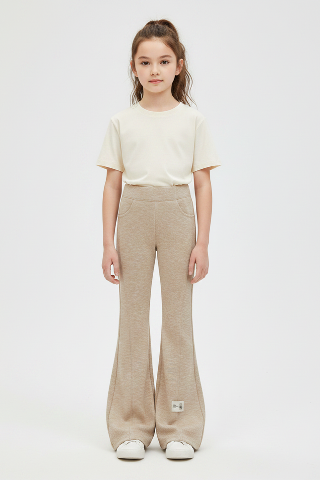 Pantalon Patte D'Éléphant Beige Évasé Confortable Enfant - Molleton