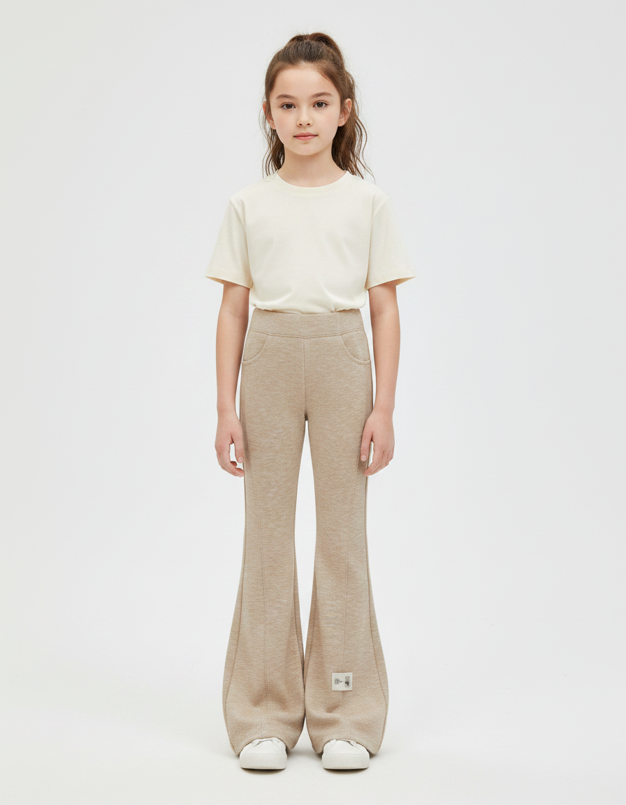 Pantalon Patte D'Éléphant Beige Évasé Confortable Enfant - Molleton