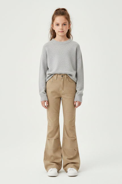 Pantalon Patte D'Éléphant Kaki Évasé Cargo Fille Décontracté - Toile