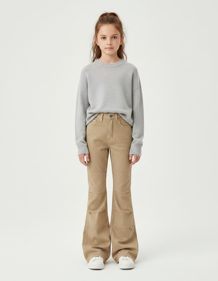 Pantalon Patte D'Éléphant Kaki Évasé Cargo Fille Décontracté - Toile