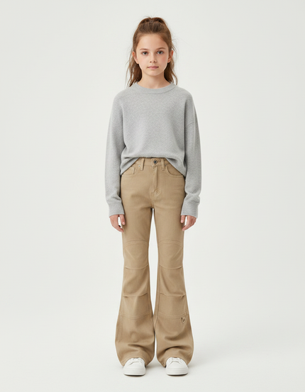 Pantalon Patte D'Éléphant Kaki Évasé Cargo Fille Décontracté - Toile