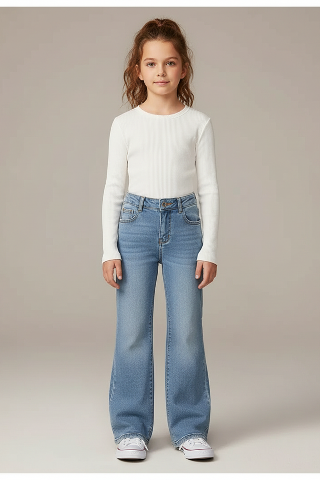 Pantalon Patte D'Éléphant Denim Bleu Clair Ample Décontracté - Jean