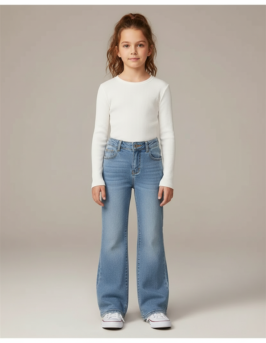 Pantalon Patte D'Éléphant Denim Bleu Clair Ample Décontracté - Jean