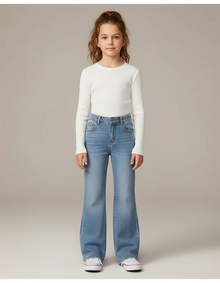 Pantalon Patte D'Éléphant Denim Bleu Clair Ample Décontracté - Jean