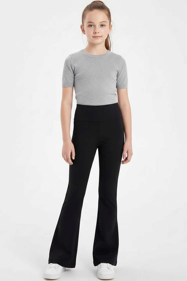 Pantalon Patte D'Éléphant Noir Taille Haute Uni Stretch - Polyester