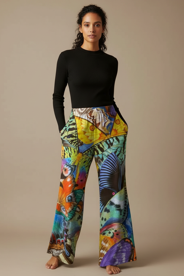 Pantalon Fluide Femme Patte D'éléphant - Multicolore Viscose