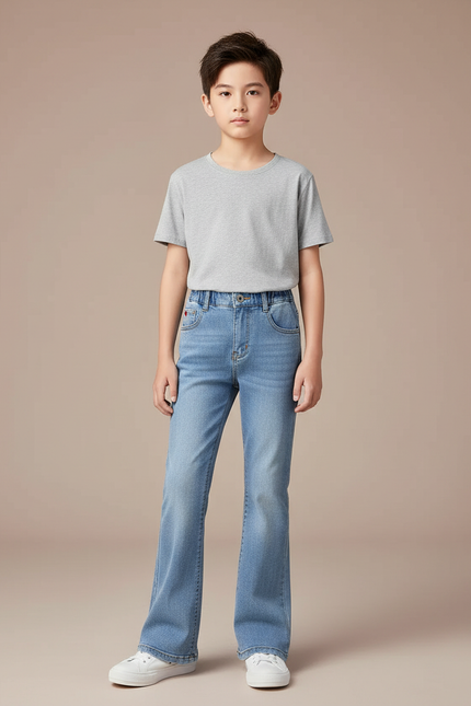 Pantalon Patte D'Éléphant Denim Clair Taille Haute Enfant - Bleu Jean