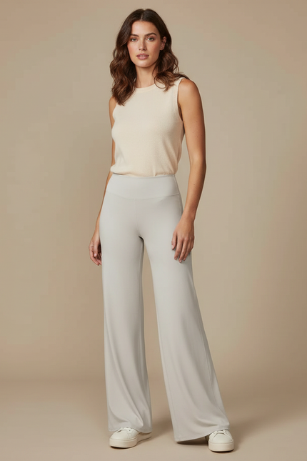Pantalon Patte D'Éléphant Gris Clair Ample Fluide Confortable - Maille