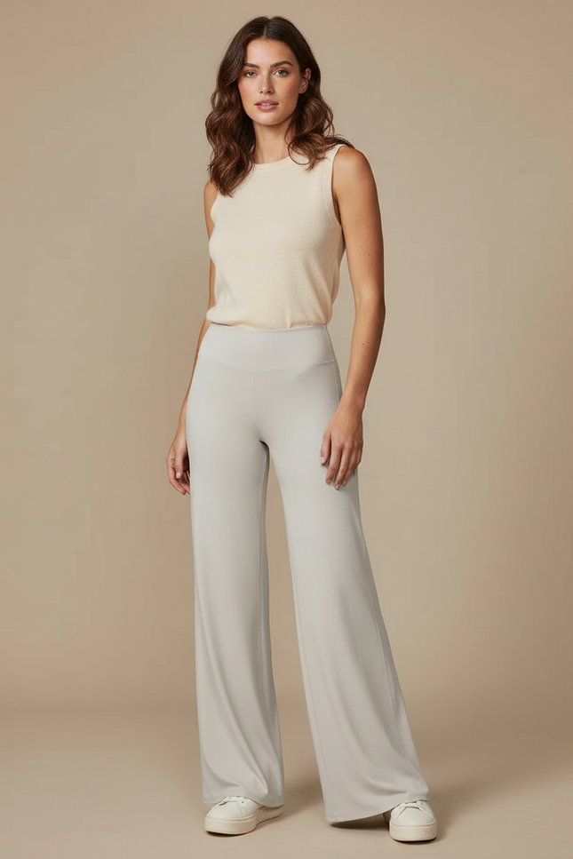 Pantalon Patte D'Éléphant Gris Clair Ample Fluide Confortable - Maille