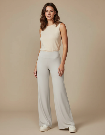Pantalon Patte D'Éléphant Gris Clair Ample Fluide Confortable - Maille