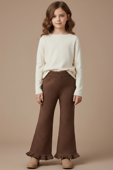 Pantalon Patte D'éléphant Enfant - Marron Maille