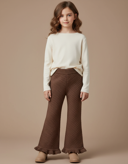 Pantalon Patte D'éléphant Enfant - Marron Maille