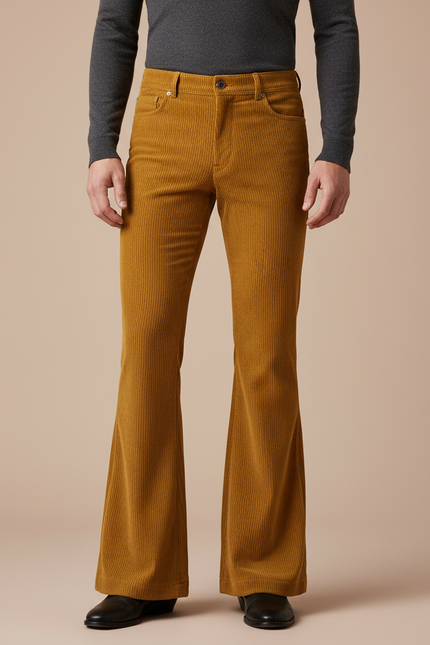 Pantalon Patte D'Éléphant Velours Côtelé Marron Évasé Vintage Homme - Cordé