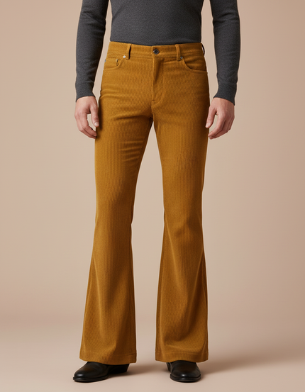 Pantalon Patte D'Éléphant Velours Côtelé Marron Évasé Vintage Homme - Cordé