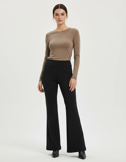 Pantalon Patte D'Éléphant Noir Évasé Taille Haute Confortable - Polyester