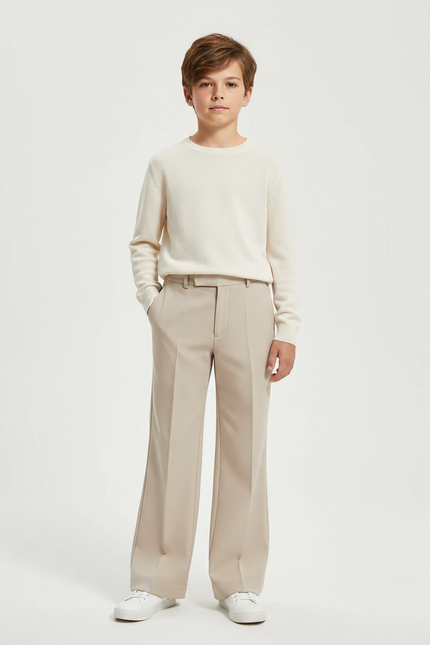 Pantalon Patte D'Éléphant Beige Uni Ample Décontracté Enfant - Gabardine