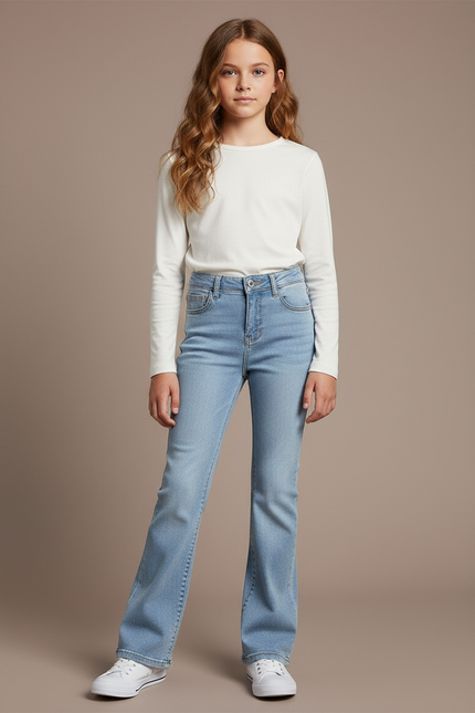 Pantalon Patte D'Éléphant Bleu Clair Denim Taille Haute Décontracté - Jean