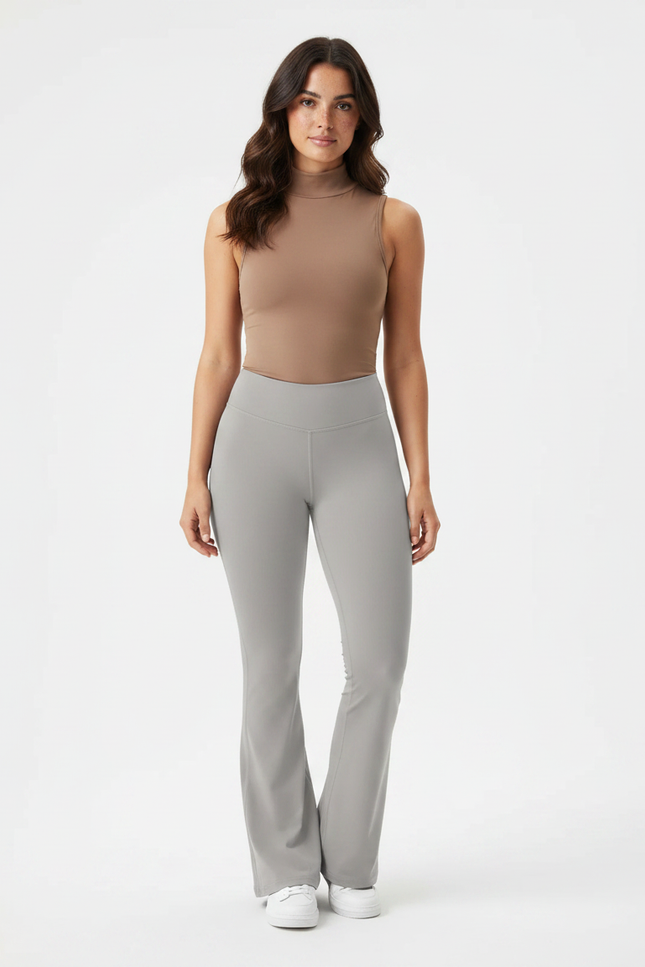 Pantalon Patte D'Éléphant Gris Clair Taille Haute Évasé Yoga - Polyester