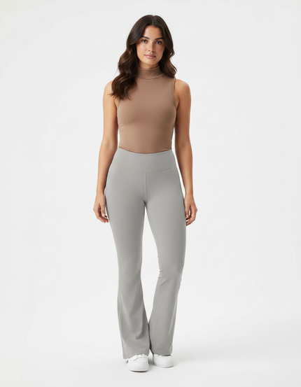 Pantalon Patte D'Éléphant Gris Clair Taille Haute Évasé Yoga - Polyester
