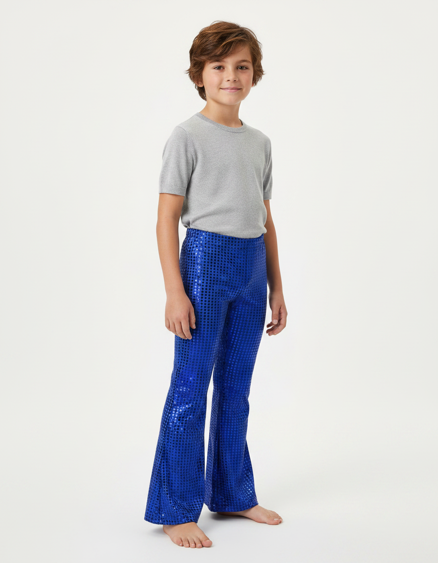 Pantalon Patte D'Éléphant Bleu Pailleté Évasé Enfant - Polyester